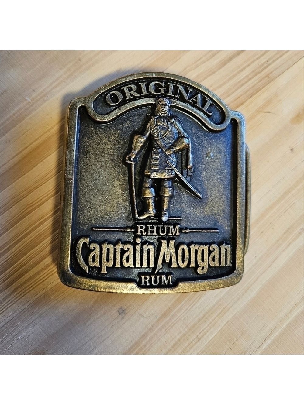 Vintage 70s Solid Brass Captain Morgan Rum Belt Buckle